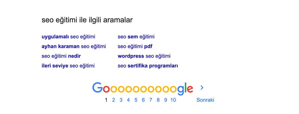 google arama sonucu ilgili aramalar